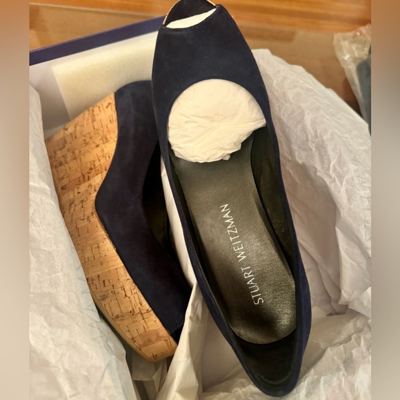 Stuart Weitzman Anna Peep Toe Wedges in Royal blue - Picture 3 of 5